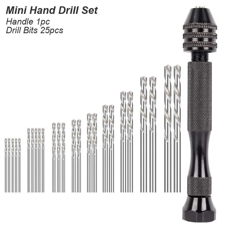 Micro Mini Hand Drill Bits Set Manual Pin Vise Woodworking for Model Resin Jewelry Hole Maker Puncher Craft Tools