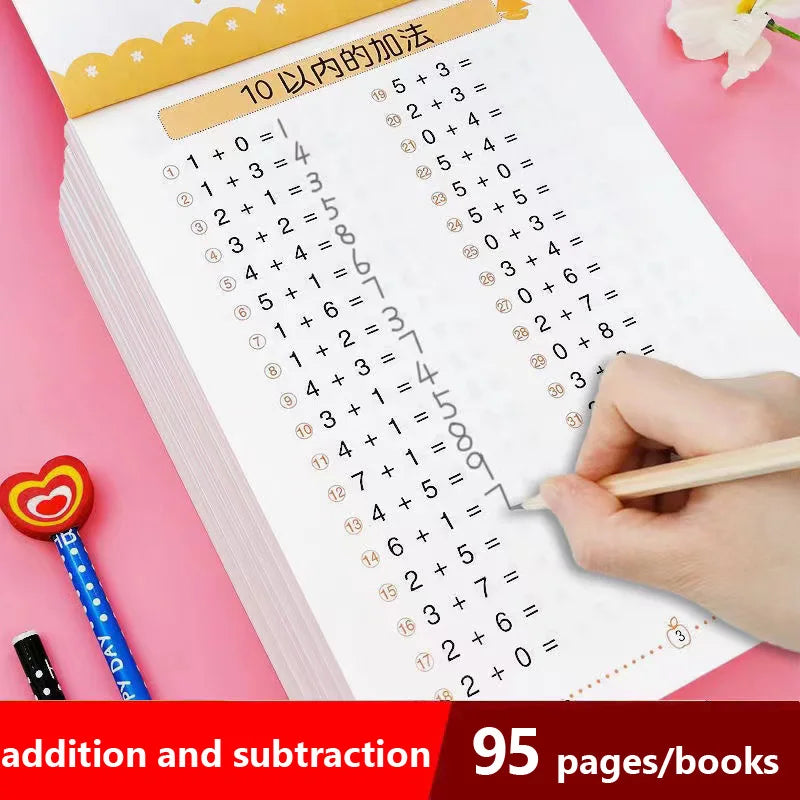 95 page/books Addition,subtraction,multiplication Division Practice Copybook Learning Math Exercises Book Kid Workbook 6-7 Years