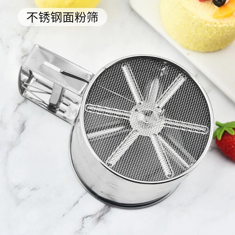 Large double flour sieve stainless steel manual powder sieve cup stainless steel flour filter
