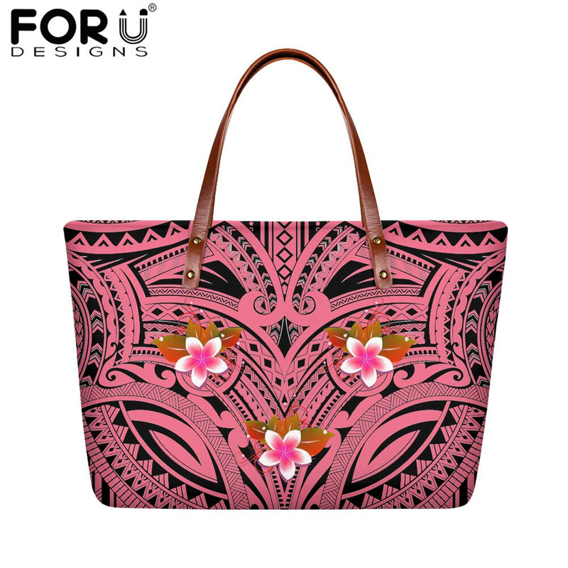 FORUDESIGNS High Quality Women Handbag Polynesian Pattern Hibiscus Flower Printing Personal Luxury Female Shoulder Bolsas