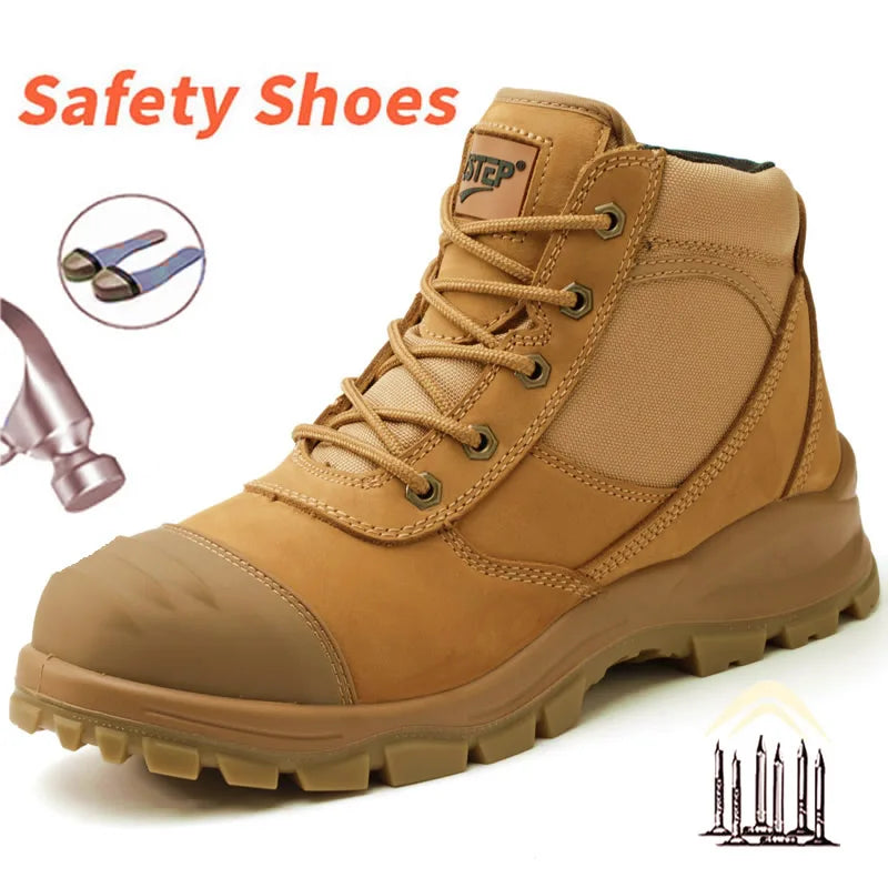 steel toe cap with safety shoes  for work latest genuine leather work boots man high ankle with zip