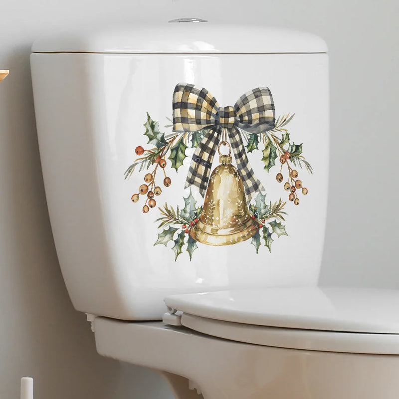 Creative Bow Bell Christmas Wall Stickers BathroomToilet Decoration Mural Room Cupboard Festival Home Decor Self-adhesive Decals