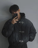American Fashion Snap Fastener Loose Coat High Street Oversized Hoodie Y2k Retro Harajuku Punk Button Jacket Men Clothing