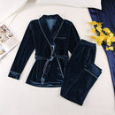 HiLoc Warm Velvet Sleepwear Solid Robes And Pants Home Suit Pocket Long Sleeve Home Clothes For Women Pajama Woman Winter 2020