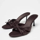 Sweet Bow Slippers for Women 2025 New Summer Thin Heel Flip-flops Versatile Pointed Toe Open Toe High Heel Cool Mop