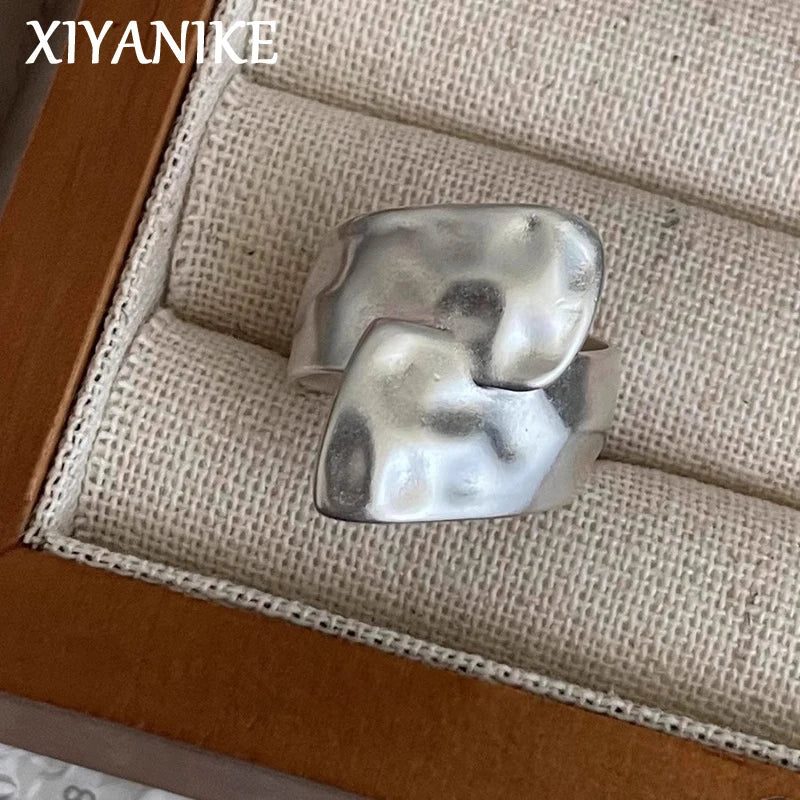 XIYANIKE Irregular Texture Wide Cuff Finger Rings For Women Girl Hip Hop Punk Fashion New Jewelry Lady Gift Party anillos mujer