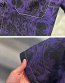 Large Size Cartoon Purple Short-sleeved Floral Shirt Men's Summer Dark Retro Hong Kong Style Handsome Hawaiian Shirt