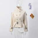 Fashion Stand Collar Short Jacket Women Long Puff Sleeve Single-breasted Pleated Women's Coat 2025 Autumn Lady Outwears Street