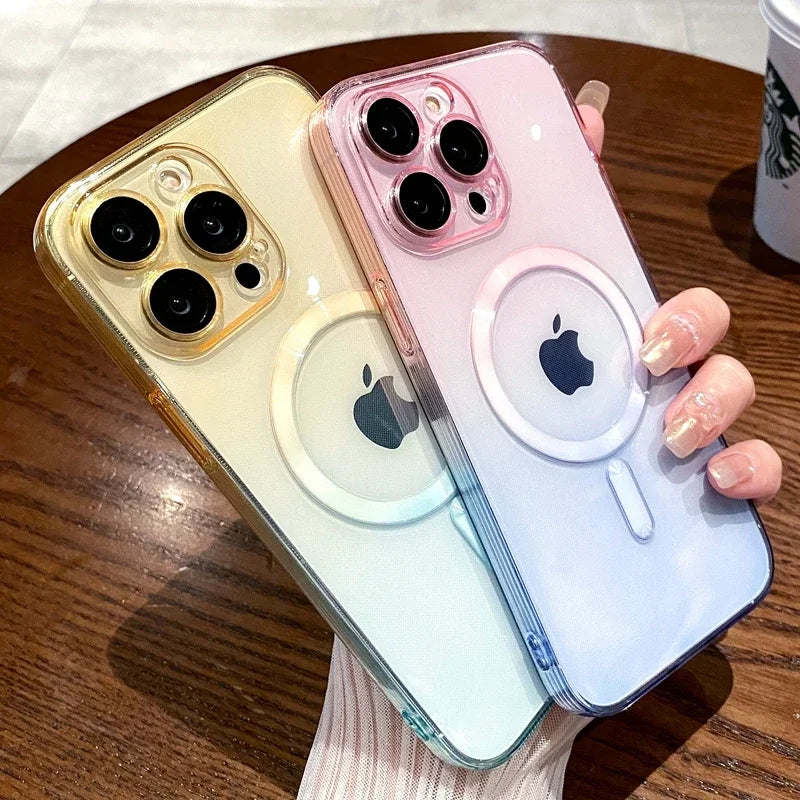Luxury Gradient Pattern Wireless Charge Magsafe Case For iPhone 11 12 13 14Pro 15 Pro Max 15Plus Soft Transparent Magnetic Cover