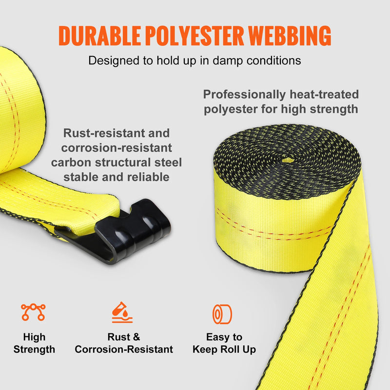 SucceBuy 10 Pack Winch StrapsTruck Straps with Flat Hook Flatbed Tie Downs Cargo Control for Trailers Farms Rescues Tree Saver