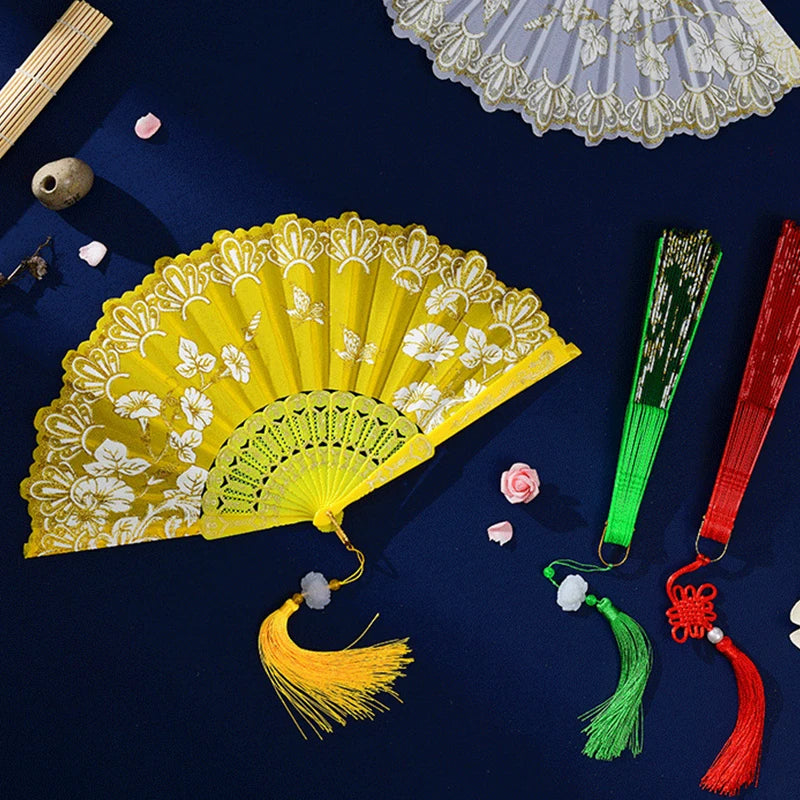 Handmade Embroidery Hot Stamping Chinese Folding Fan Dance Performance Props Living Room Tabletop Home Decoration Gifts