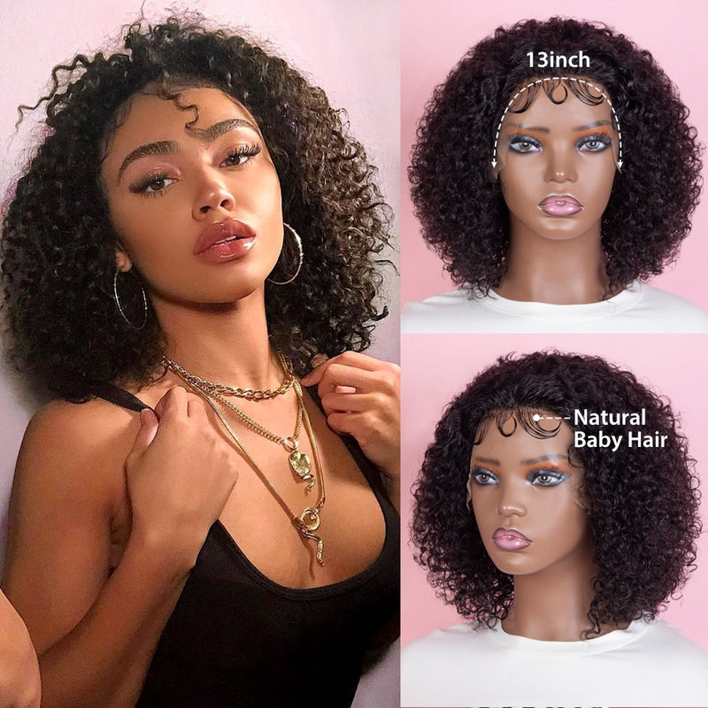 Short Wigs Human Hair Curly Human Hair Wigs Cheap Pixie Cut Wig 13X1 Transparent Lace Wig Preplucked Hairline Wigs For Women