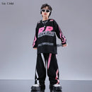Boys Hip Hop Fashion Sweatshirt Contrast Loose Pants Girls Crop Top Streetwear Child Street Dance Clothes Sets Kids Jazz Costume