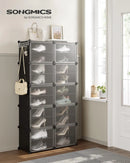 SONGMICS Schuhregal mit 10 Fächern, Schuhschrank, 30x40x30 cm pro Fach, schmal, mit Türen, Stahlrahmen, Kunststoff