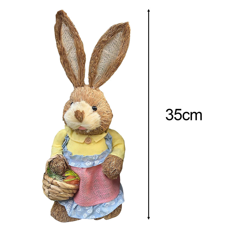 Cute Straw Rabbits Bunny Standing Decorations w/Carrots for Easter Party Home Garden Wedding Ornament Photo Props Crafts