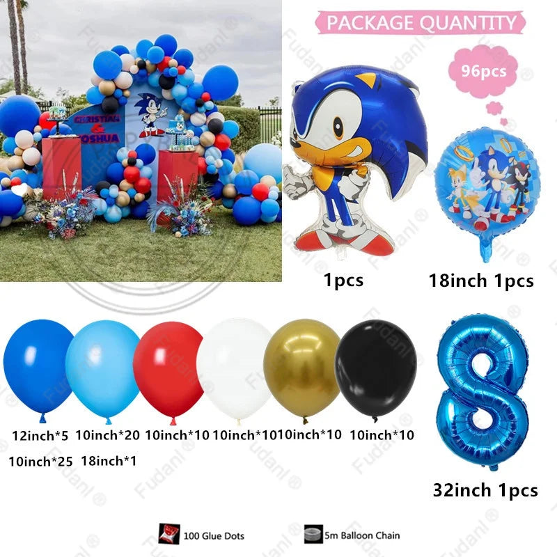 96pcs Sonic Themed Birthday Party Decoration Balloon Garland Set Is Suitable for Boys' Birthday Baby Shower Party Decoration