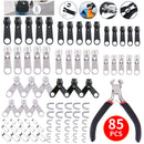 85Pack Metal Zippers Repair Kit Sets Zipper Repair Replacement Kit Easy Fix Zipper Slider Head Puller Accessories Tools
