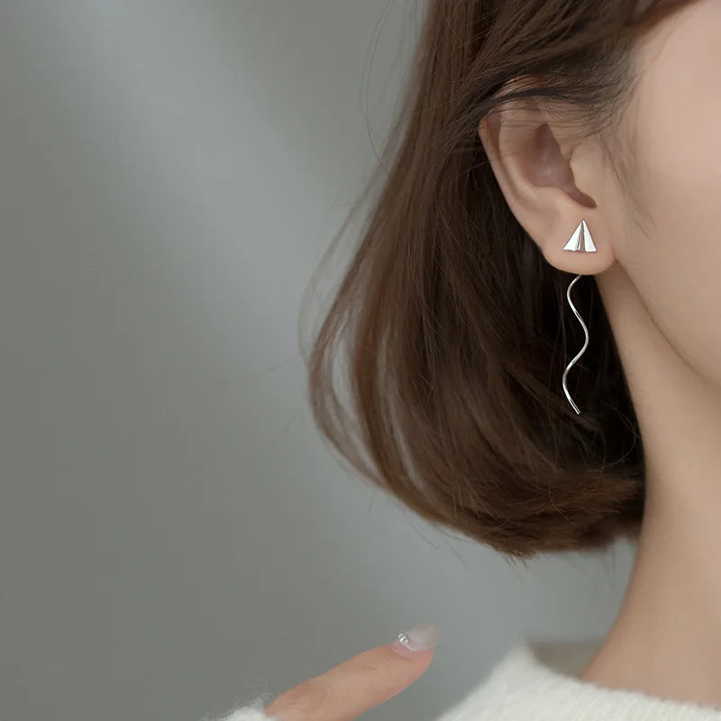 Girls' Nostalgic Airplane Drop Earrings With Wavy Pendant Chain Tassel Piercing Earring Accessories Female Trendy Dangle Earring