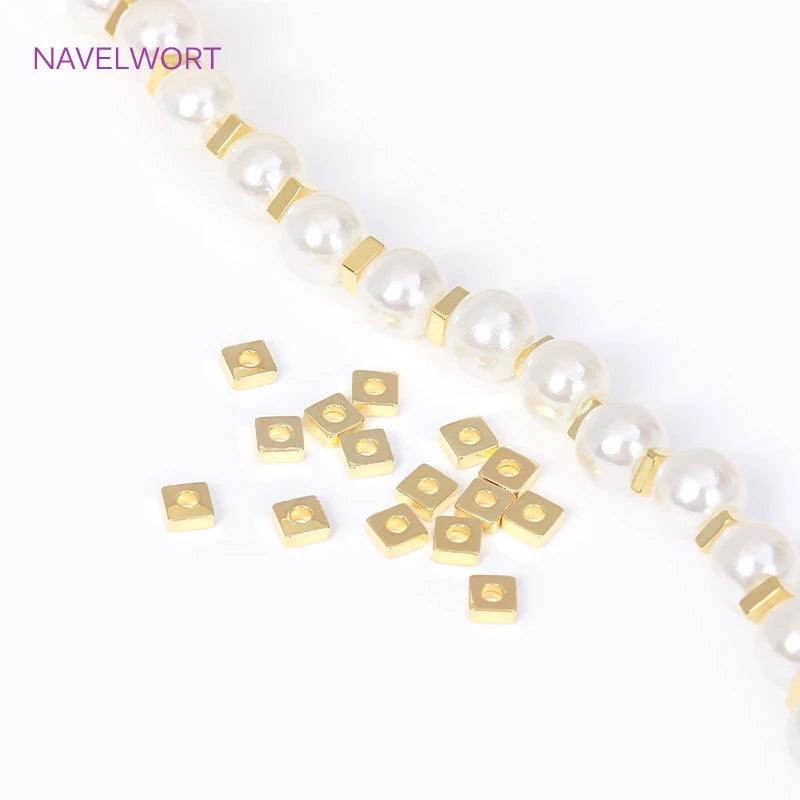 Wholesale 18K Gold Plated Brass Flat Square Spacer Beads Separators For Jewelry Making DIY Bracelets Necklace Beading Supplies