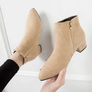Short women's boots 2025 autumn/winter new Korean version medium thick heel short boots with zipper frosted face pointed single