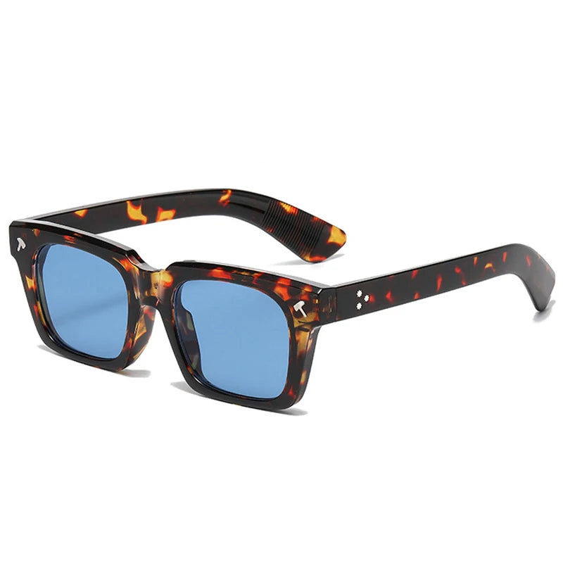 SO&EI Vintage Square Men Sunglasses Fashion Yellow Blue Shades UV400 Women Trending Rivets Punk Sun Glasses