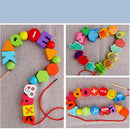 Holzspielzeug Baby DIY Spielzeug Cartoon Obst Tier Aufziehfädeln Holzperlen Spielzeug Monterssori Pädagogisch für Kinder