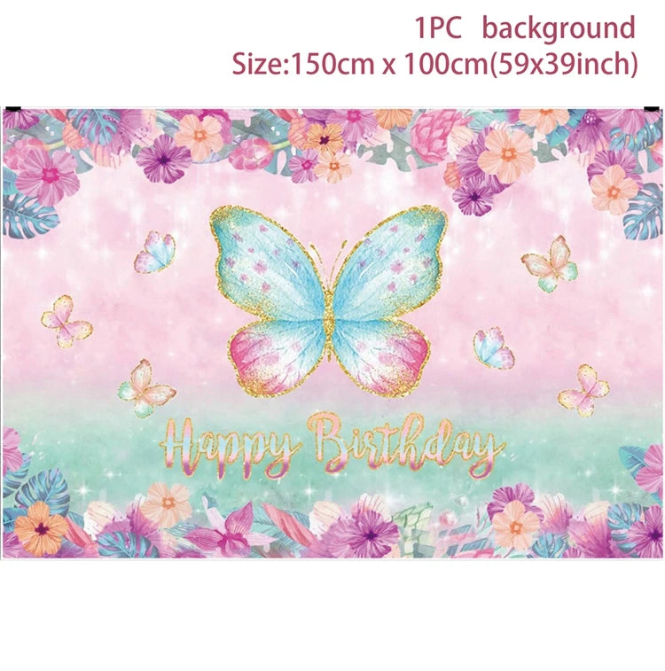 Pink Butterfly Birthday Party Backdrops Wedding Decorations Photo Booth Background Baby Shower Girl Hanging Flag Backdrop Props