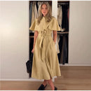 The Overcast Line | Belted Trench Midi Dress with Cape Overlay