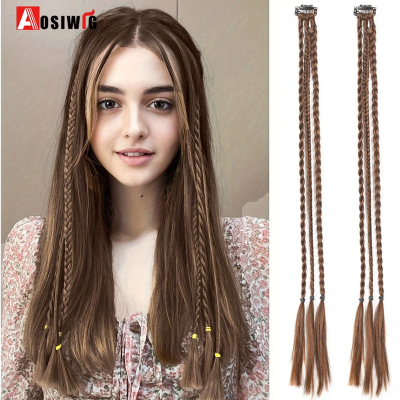 Braid Clip in Hair Extensions 2Pcs Braids Long Synthetic Ponytail Hairpieces For Women Girls Daily Christmas Cosplay