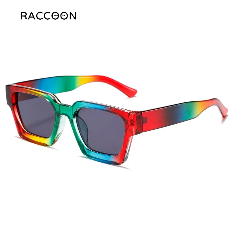 Fashion Rainbow Sunglasses Men Vintage Pride Sun Glasses Women Thick Square Eyewear Summer Retro Trendy Colorful Shades Uv400