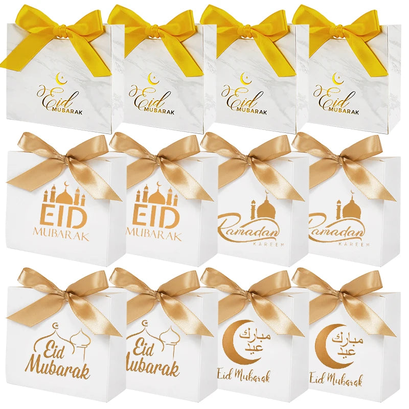 5/10Pcs Eid Mubarak Candy Gift Boxes Ramadan Kareem Cookie Snack Packaging Box Bag 2024 Muslim Islamic Party Decoration Supplies