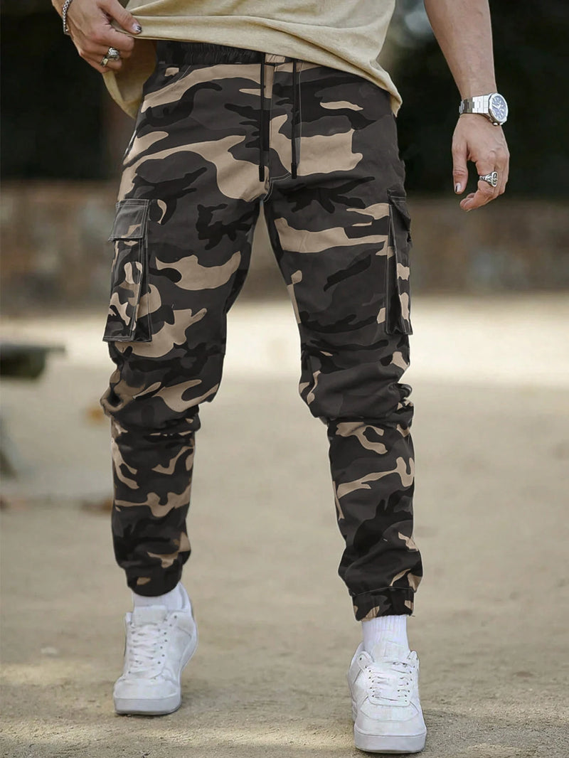 Camouflage Pattern Multi Pocket Cargo Panst, Men's Casual Cotton Joggers Sweatpants For All Seasons