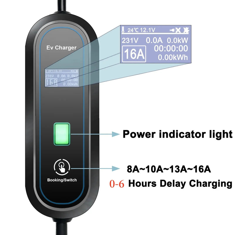 Teschev 3.5KW Adjustable EV Charger Wallbox 16A Portable EV Charging GBT China Type1 Type2 Standard Electric Vehicle Cars Schuko