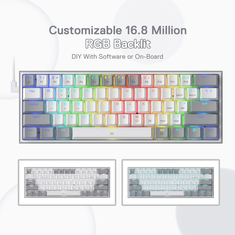 Redragon K617 Fizz 60% Wired RGB Gaming Keyboard, 61 Keys Hot-Swap Compact Mechanical Keyboard Red Switch
