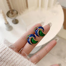 Modische französische Vintage geometrische Ohrclips Retro blaue Emaille runde Ohrclips Ohrringe für Frauen nicht durchstochen Brincos