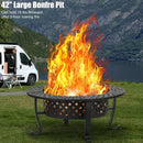 42 Inch Fire Pit with 2 BBQ Grills, Wood Burning Fire Pits for Outside with Lid & Fire Poker, BBQ& Outdoor Firepit & Round Metal