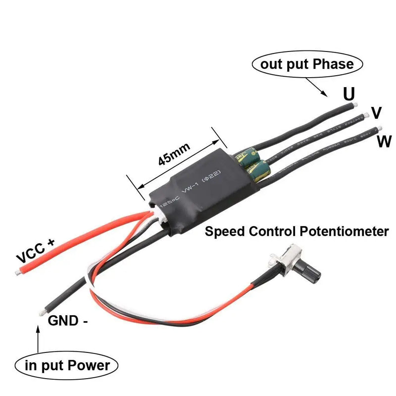 DC 7-24V 200W BLDC 3-Phase Brushless Motor Driver Hallless DC Motor Drive Board Speed Controller Module With Potentiometer