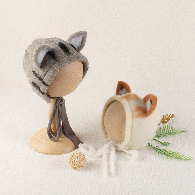 Newborn Wool Felt Fox Flower Bonnet Newborn Photography Props Baby Animal Floral Garden Hat Photo Shoot