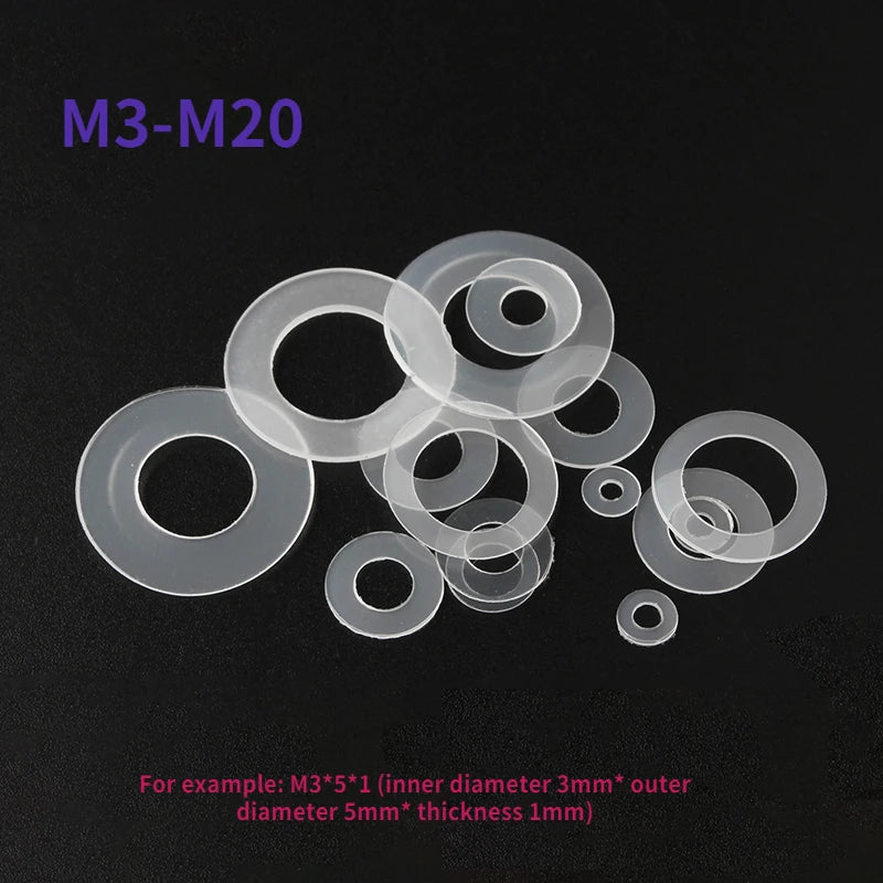 30/50/100pcs M3 M3.5 M4 M4 M5 M6 M8 M10 M14 M16 M18 M20 Plastic Nylon Flat Washer Plane Spacer Insulation Gasket Ring For Screw