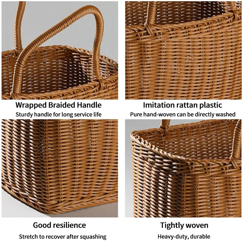 Woven Picnic Basket Multipurpose Wicker Basket Totes Storage Basket with Handle Rustic Life Shopping Organizer