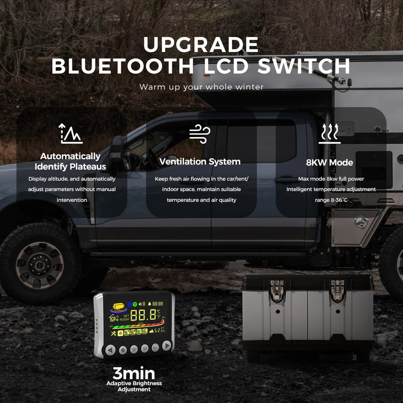 8KW 12V&24V&110-240V toolbox diesel Parking air heater with Turbo Heat Mode&Ultra-Low Noise Night&Bluetooth For Car RV Campervan