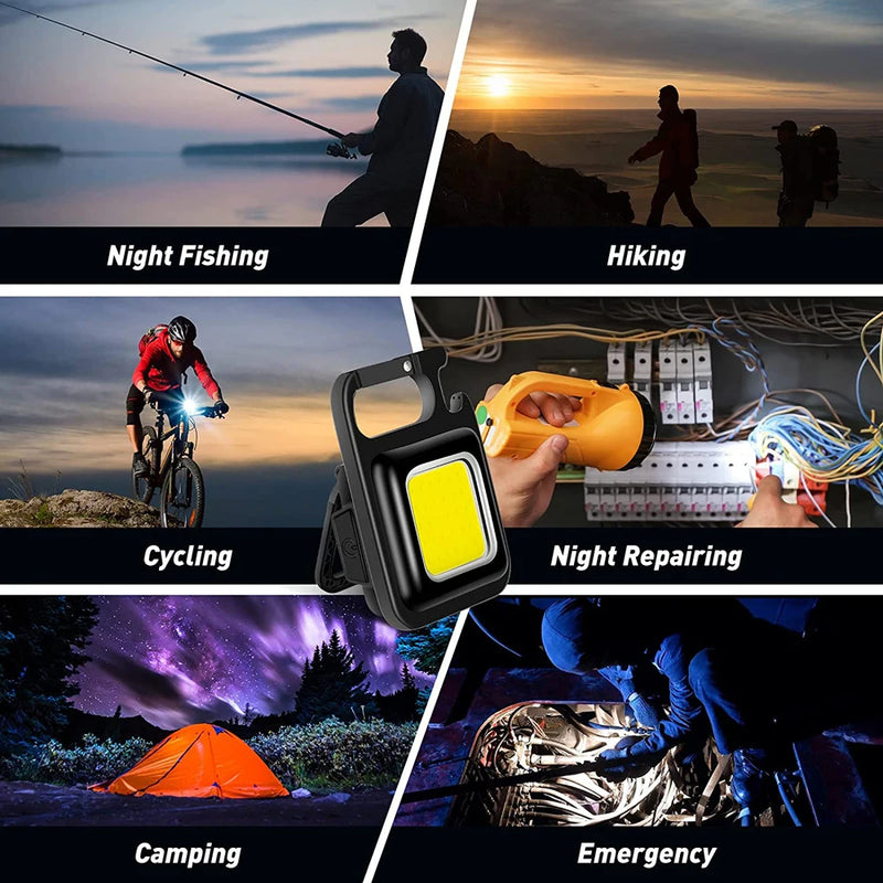 Super Bright 1500LM Work Light COB 500mah LED Flashlight Pocket Keychain USB Rechargeable Waterproof For Outdoor Camping