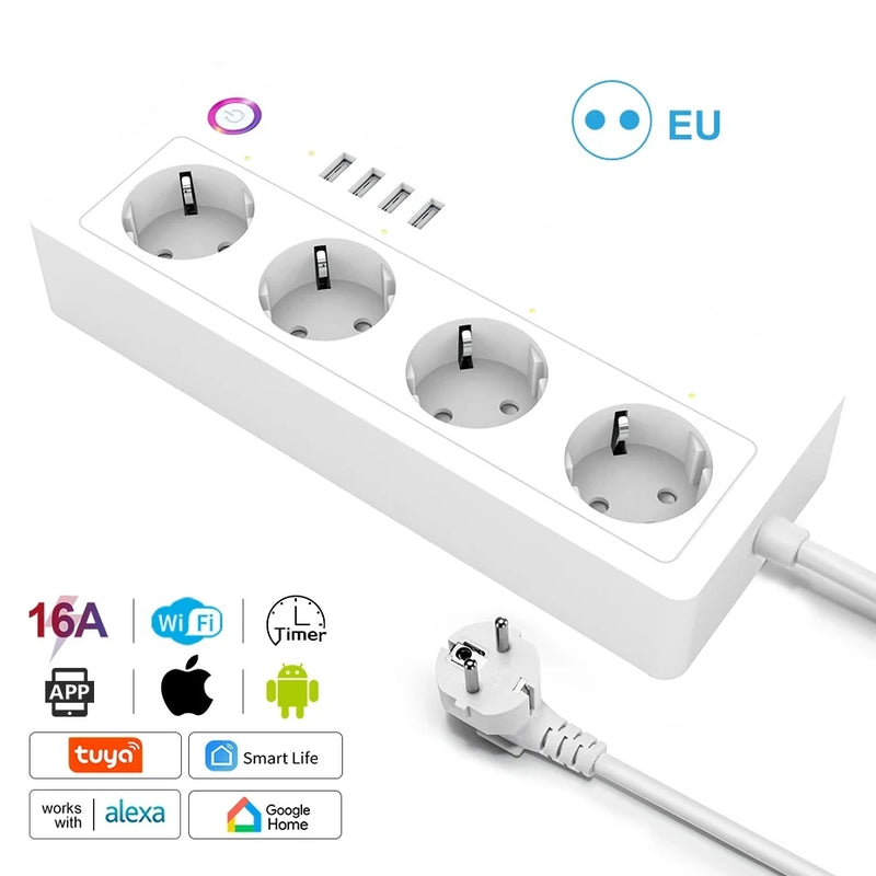 Smart socket WiFi Power Strip Multi Plug With 4 Plug 4USB Port Compatible With alexa google home Smart home Tuya Smart smartlife