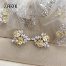 ZAKOL Fashion Yellow Leaf Stud Earrings for Women Shinny Geometry Cubic Zirconia Bridal Earring Wedding Party Jewelry