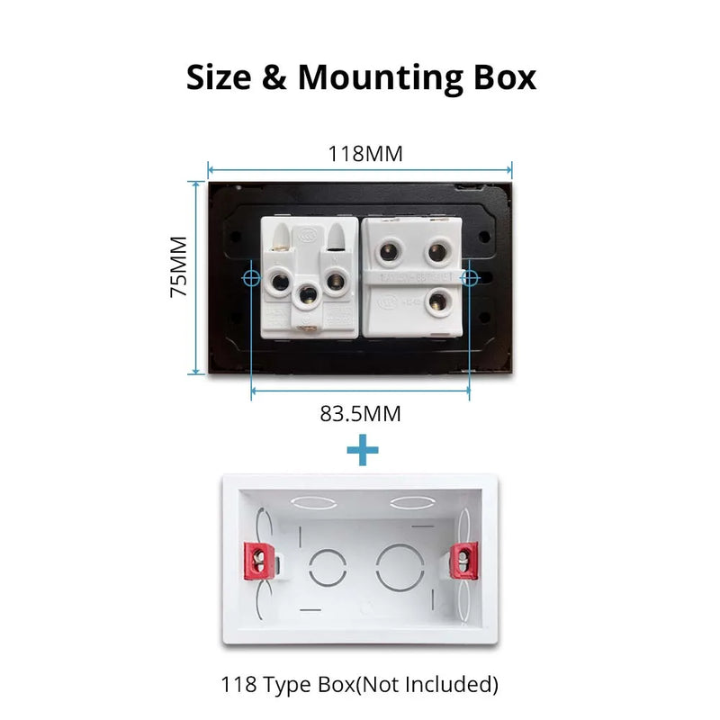 DIY Frame Only Wallpad Glass Aluminum Stainless Steel Panel 1 2 Gang Intermediate Reset Switch Brazil Socket 118*75mm