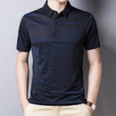 BROWON Fashion gestreiftes Herren-T-Shirt Sommer dünn atmungsaktiv Umlegekragen Herren-Tees Kurzarm Business Arbeit Übergrößen-Oberteile