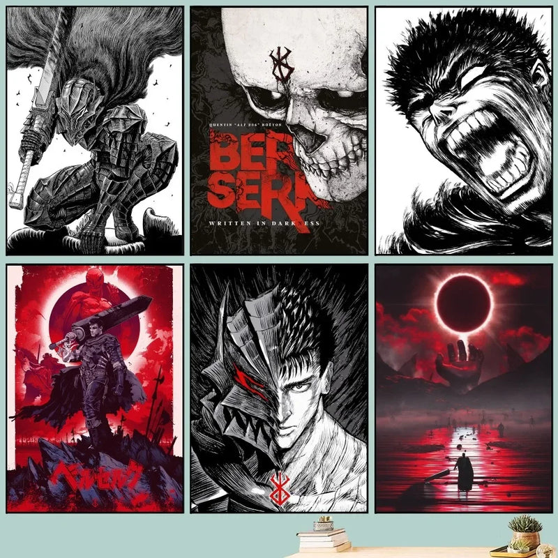 Berserk Japanese Anime Poster DIY Vintage Movie Poster Wall Art Painting Study Stickers Small Szie Wall Painting