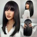 HENRY MARGU Blonde Silky Straight Synthetic Wigs with Bangs Medium Long Natural Platinum Wig for Women Cosplay Heat Resistant