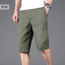 Summer Loose Casual Straight Pure Cotton Shorts Male Solid Color Fashion Pocket Knee Length All-match Pants Men Short Trousers
