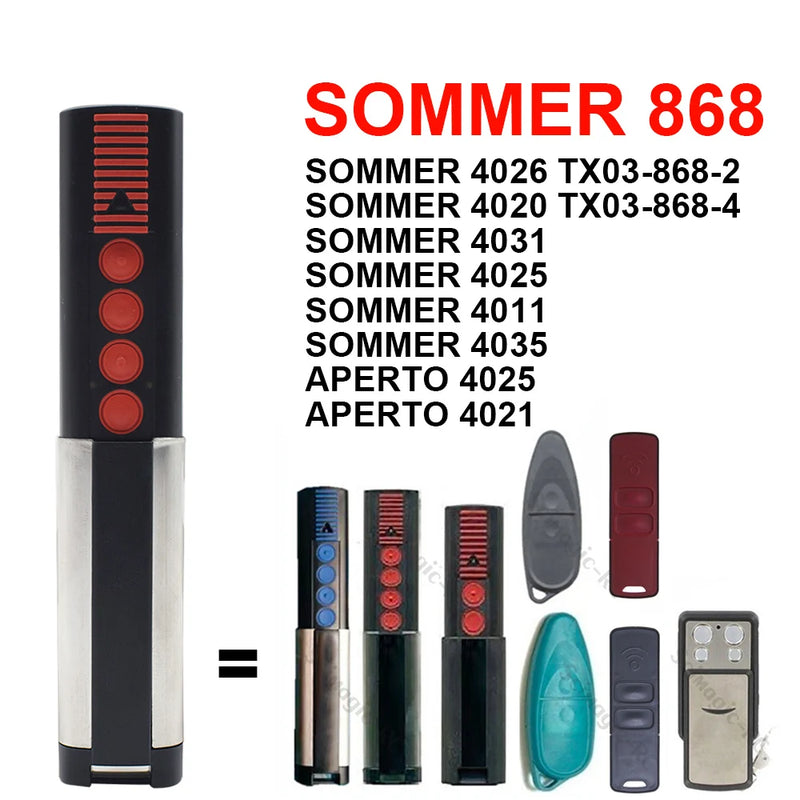 SOMMER 868MHz Rolling Code Garage Remote Control APERTO 4025 TX02-868-2, 4020 TX-03-868-4,4035,4021,4026 TX03-868-2 Door Opener